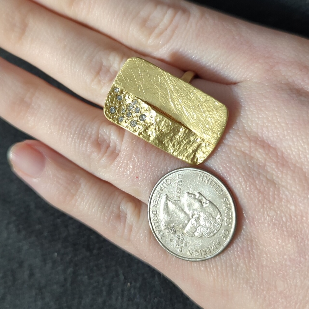 Solid Brass Clear Cz Split Rectangle Statement Ri… - image 4